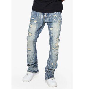 Men’s 6th NBRHD Stacked Jeans River Valley Light Blue Washed Denim Size 30